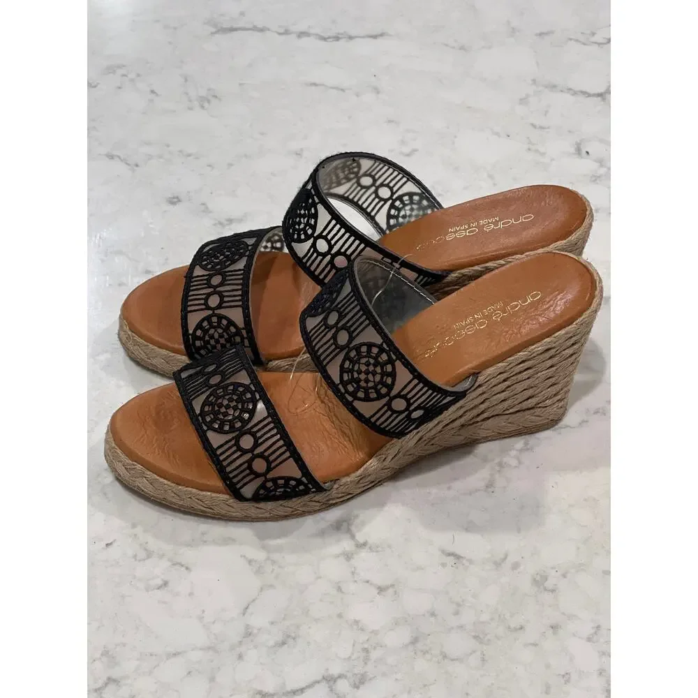 Andre‎ Assous Women’s Aja Decorated Double Strap Espadrille Wedge Sandals Sz 6.5